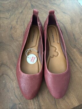 Lucky Brand Burgundy Leather Slip-On Ballet Flats with Stud Accent